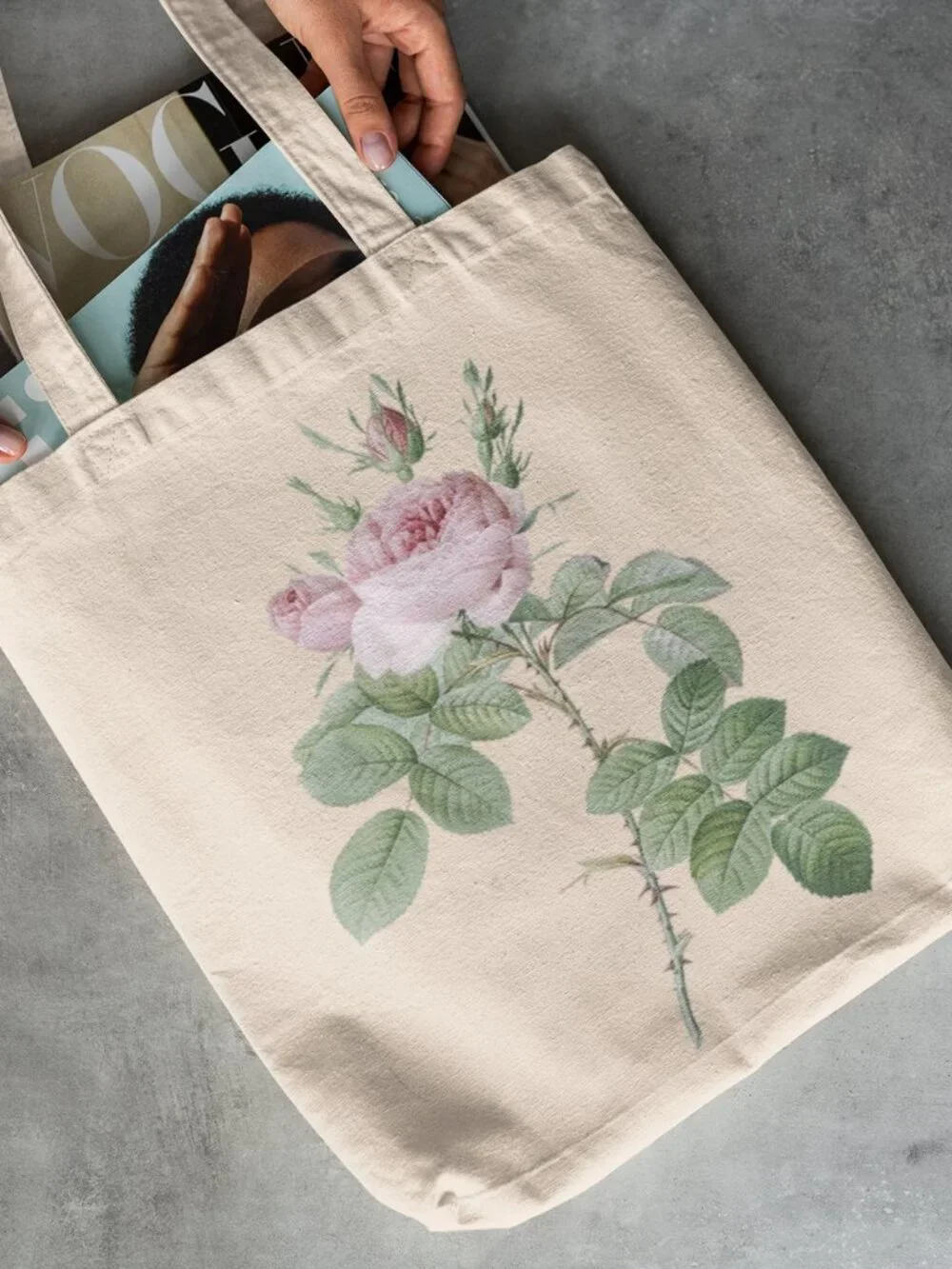 Rose Of Perfume Vintage Floral Print Graphic Canvas Tote Bag